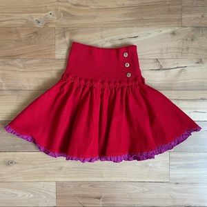 Free People: Mini Red Corduroy Skirt with Peek-A-Boo Fuchsia Pink Tier